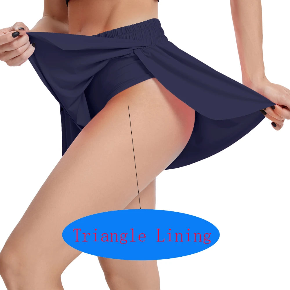 Women'S High Waist Stretch Athletic Workout Active Fitness Volleyball Shorts 2 in 1 Running Double Layer Sports Shorts