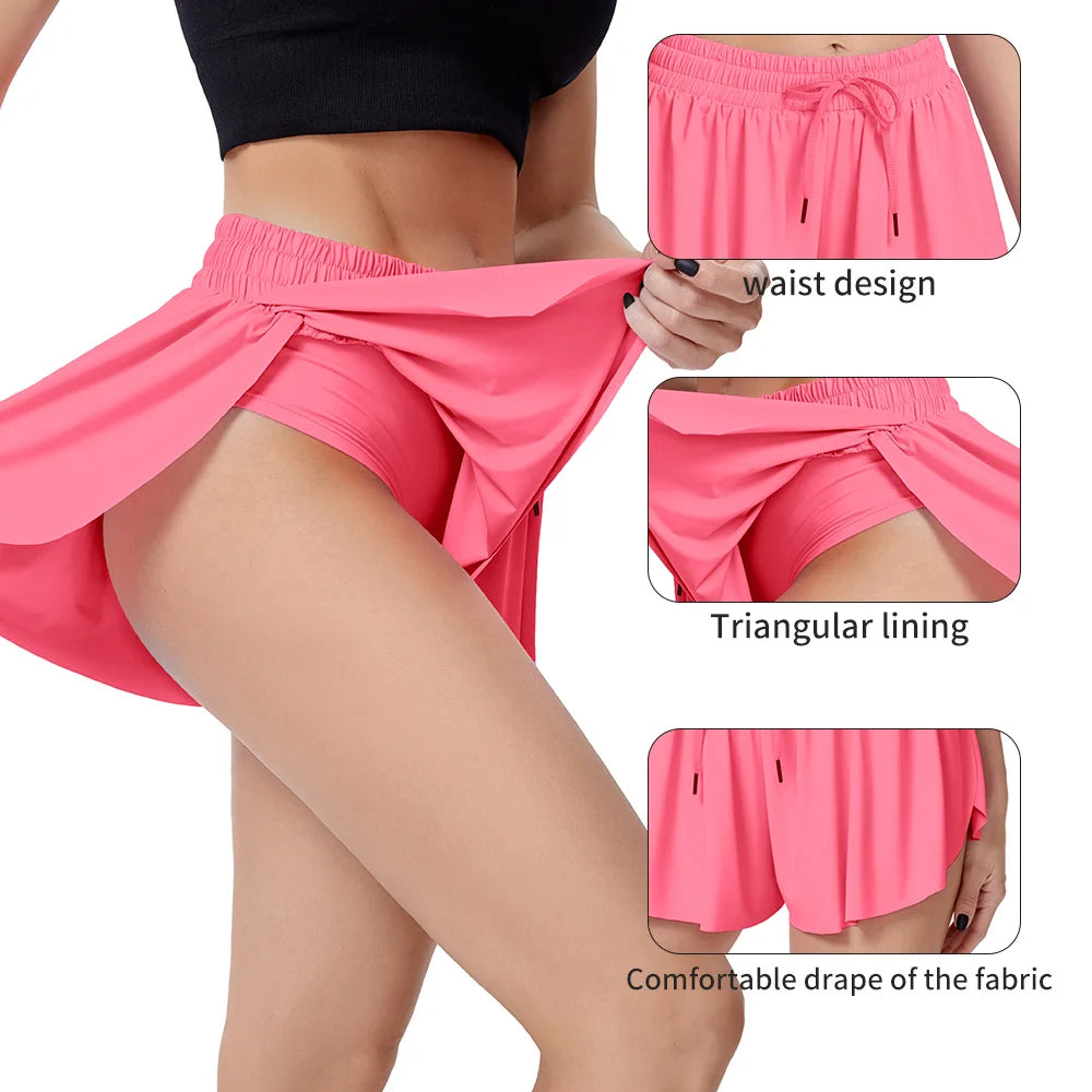 Women'S High Waist Stretch Athletic Workout Active Fitness Volleyball Shorts 2 in 1 Running Double Layer Sports Shorts