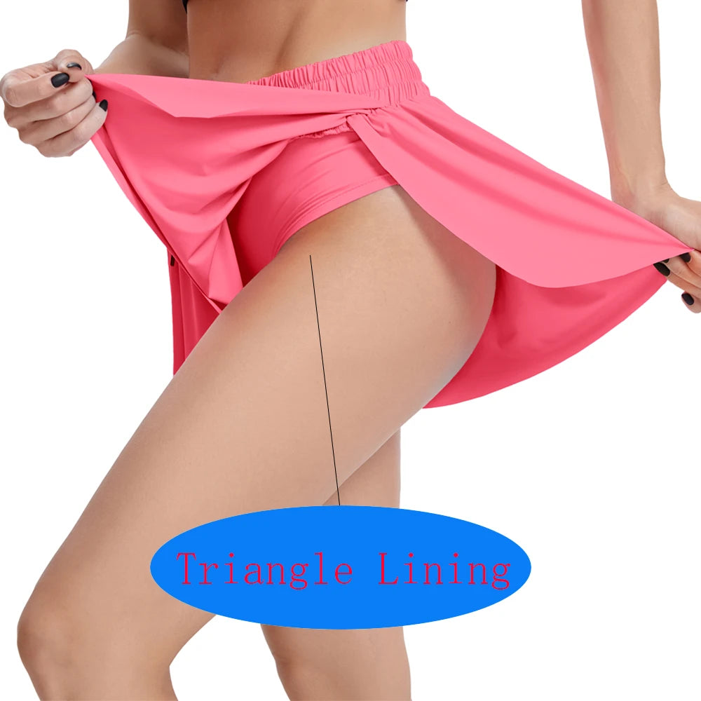 Women'S High Waist Stretch Athletic Workout Active Fitness Volleyball Shorts 2 in 1 Running Double Layer Sports Shorts