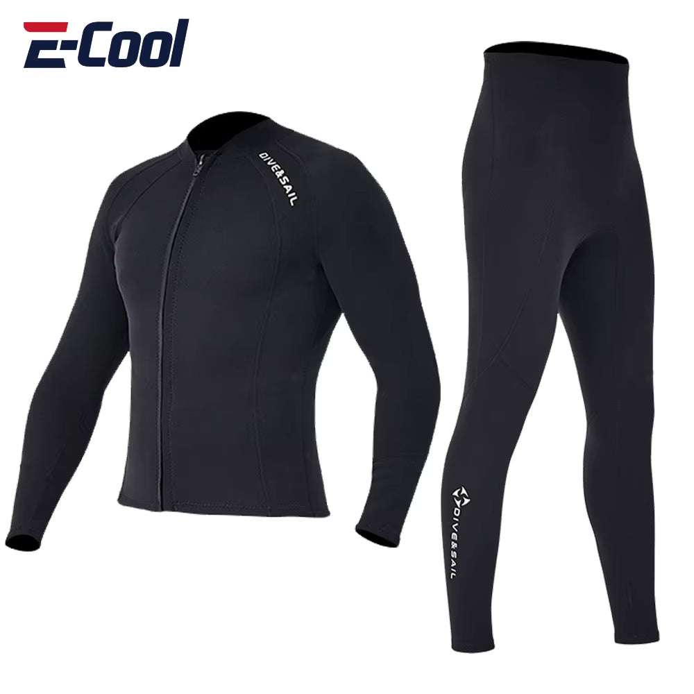 2Mm Premium Diving Suit for Men Women Wetwuit Pants Split Body Jacket Pants Neoprene Swimwear Keep Warm Black