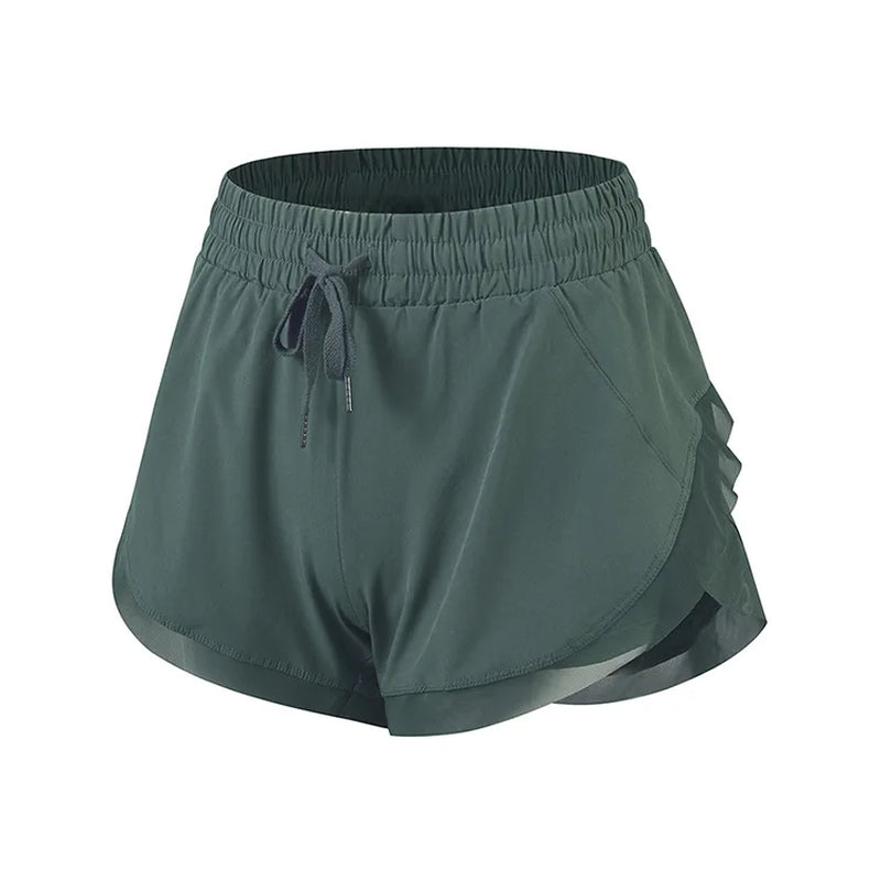 Women'S High Waist Stretch Athletic Workout Active Fitness Volleyball Shorts 2 in 1 Running Double Layer Sports Shorts