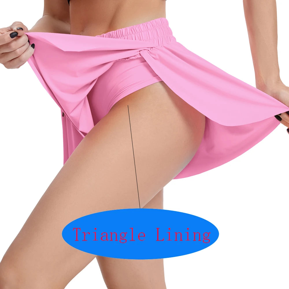 Women'S High Waist Stretch Athletic Workout Active Fitness Volleyball Shorts 2 in 1 Running Double Layer Sports Shorts