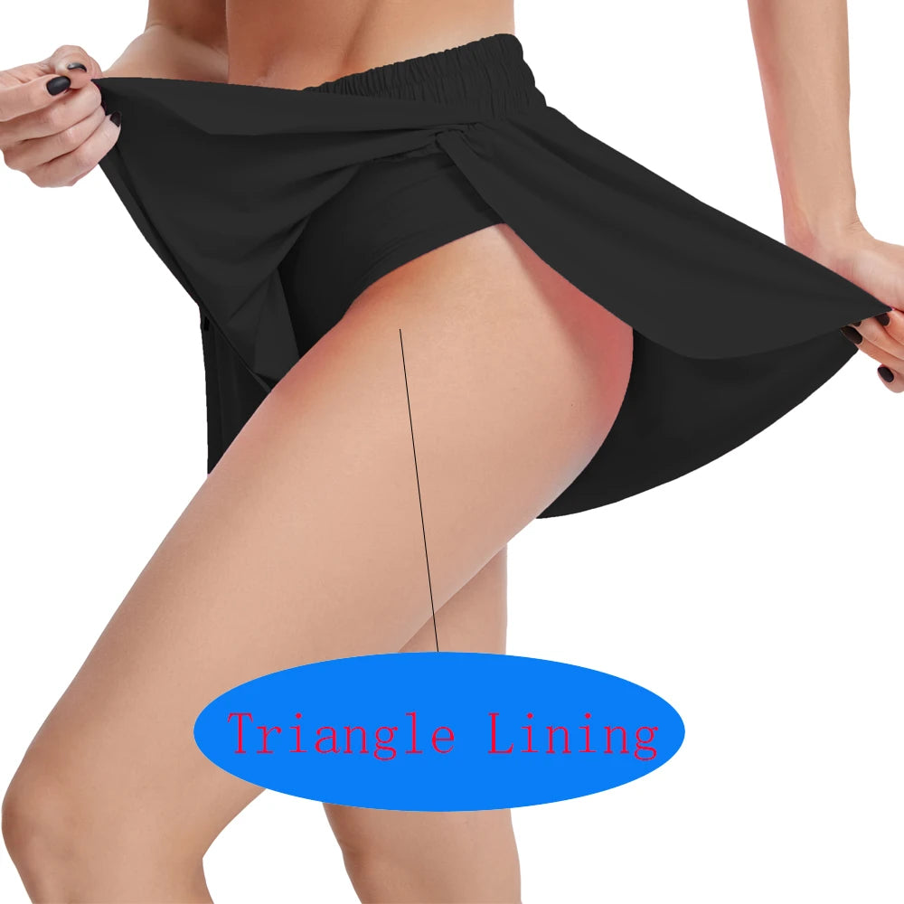 Women'S High Waist Stretch Athletic Workout Active Fitness Volleyball Shorts 2 in 1 Running Double Layer Sports Shorts