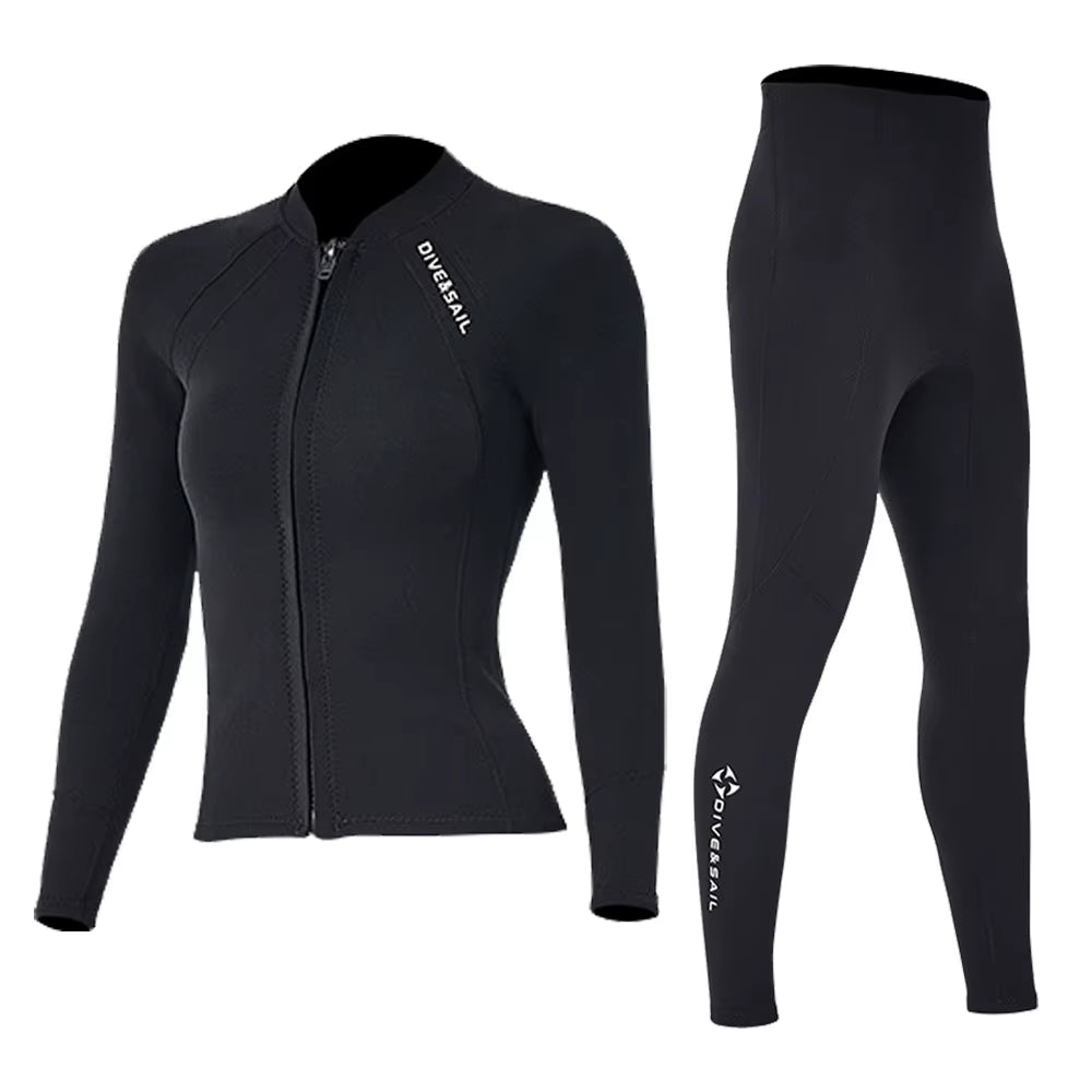 2Mm Premium Diving Suit for Men Women Wetwuit Pants Split Body Jacket Pants Neoprene Swimwear Keep Warm Black