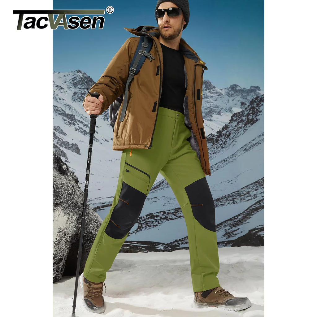 Winter Ski Pants Mens Warm Thermal Waterproof Pants Fleece Lined Trousers Outdoor Hiking Mountain Work Pants Windproof