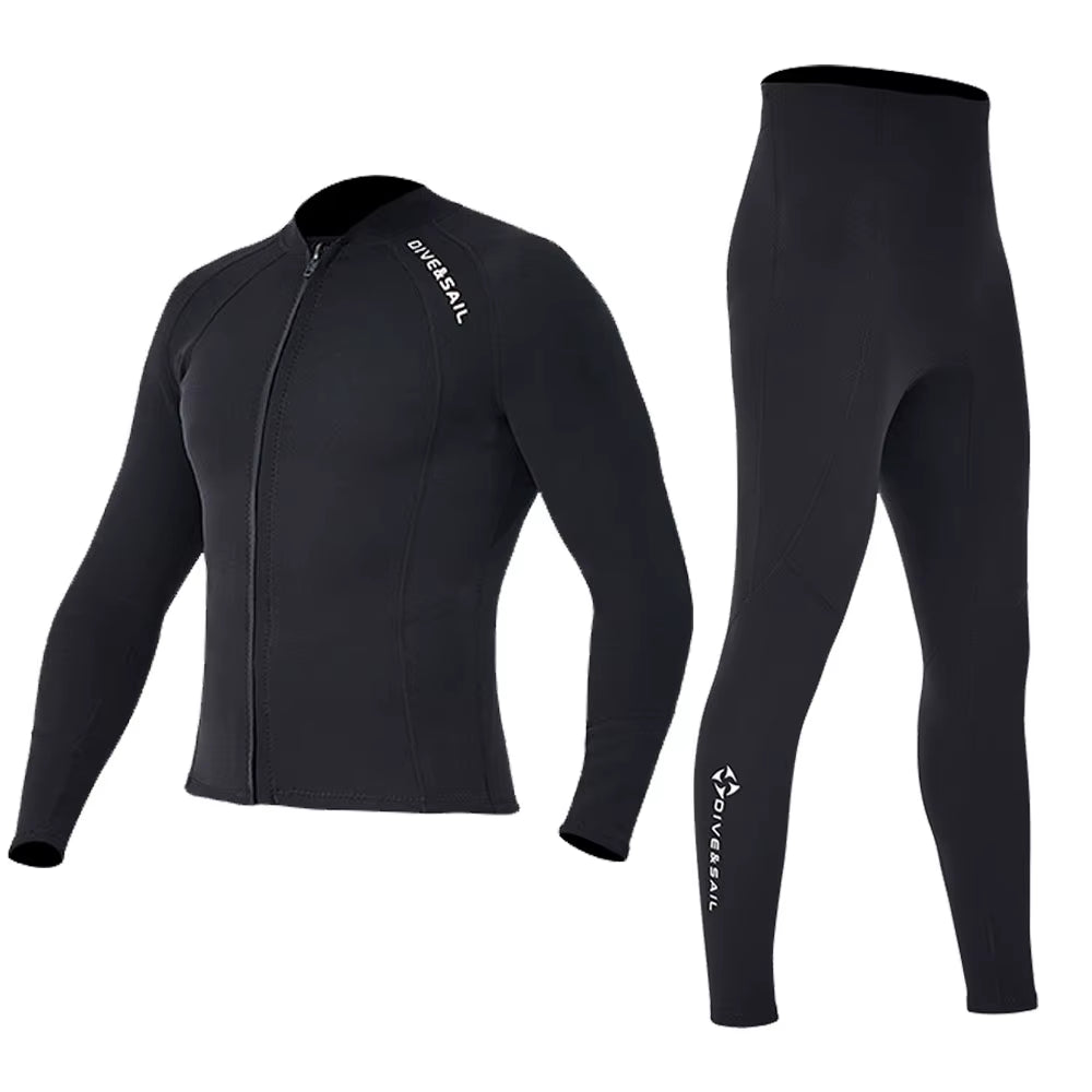 2Mm Premium Diving Suit for Men Women Wetwuit Pants Split Body Jacket Pants Neoprene Swimwear Keep Warm Black
