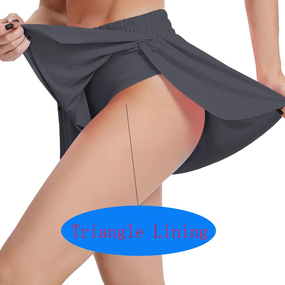 Women'S High Waist Stretch Athletic Workout Active Fitness Volleyball Shorts 2 in 1 Running Double Layer Sports Shorts
