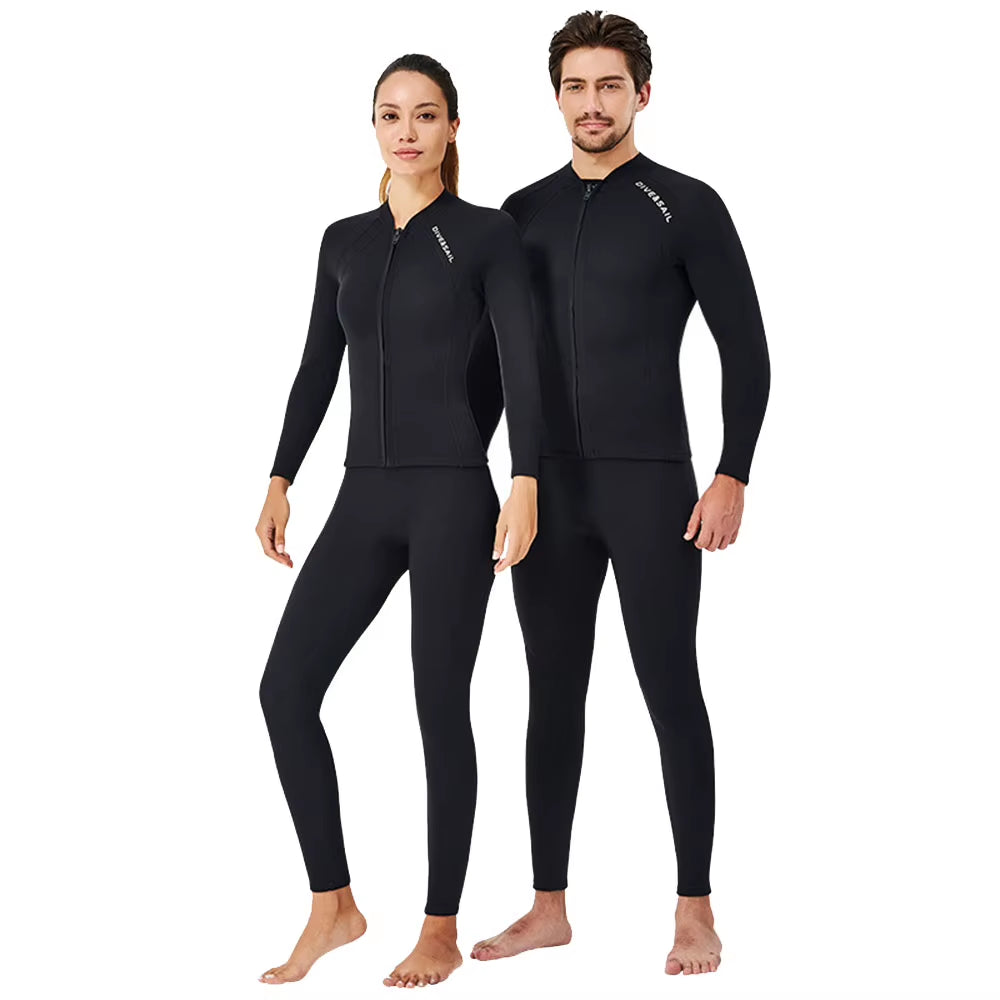 2Mm Premium Diving Suit for Men Women Wetwuit Pants Split Body Jacket Pants Neoprene Swimwear Keep Warm Black