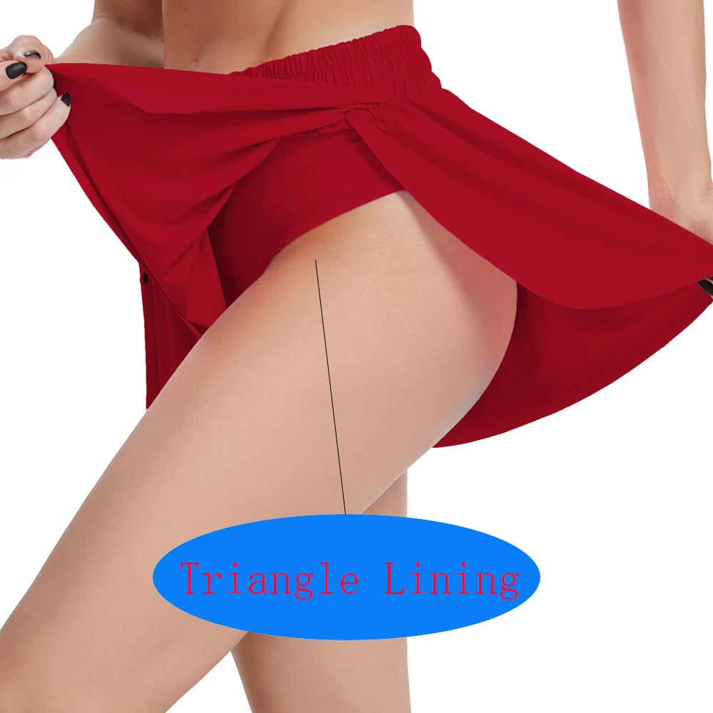 Women'S High Waist Stretch Athletic Workout Active Fitness Volleyball Shorts 2 in 1 Running Double Layer Sports Shorts