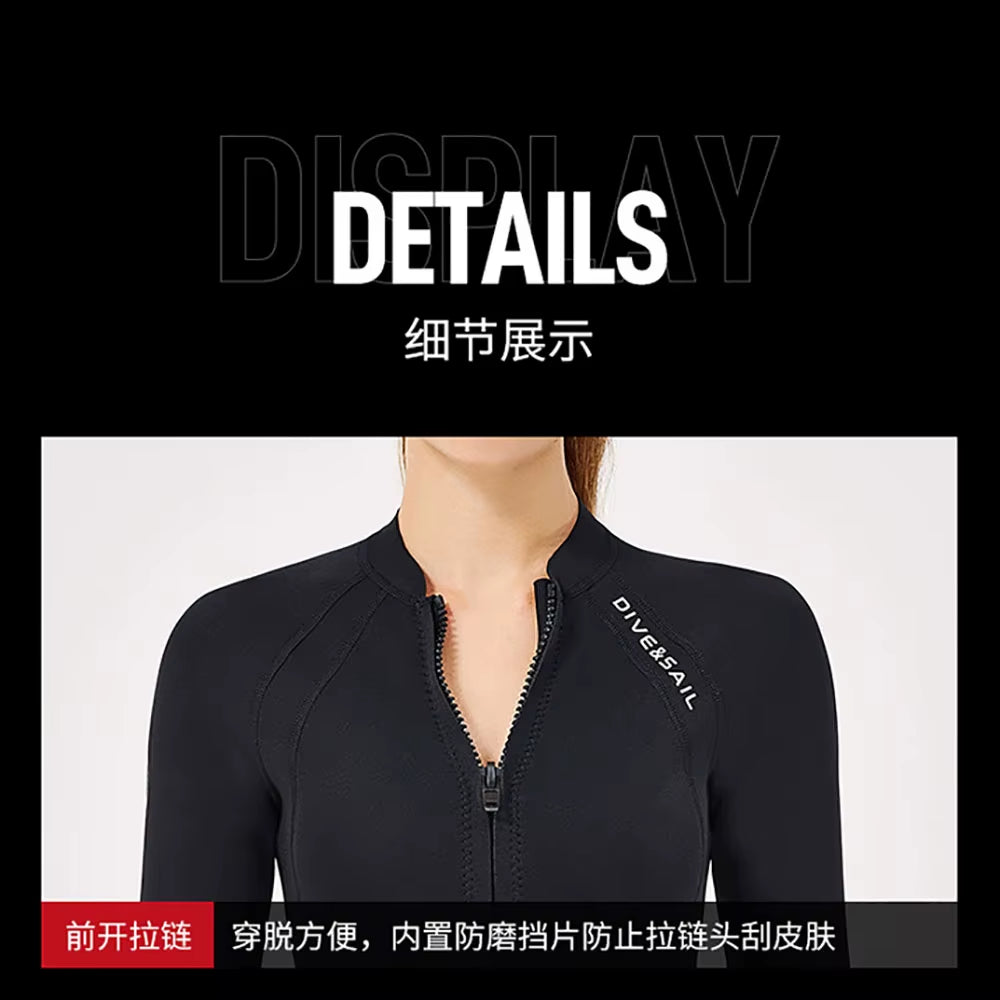 2Mm Premium Diving Suit for Men Women Wetwuit Pants Split Body Jacket Pants Neoprene Swimwear Keep Warm Black