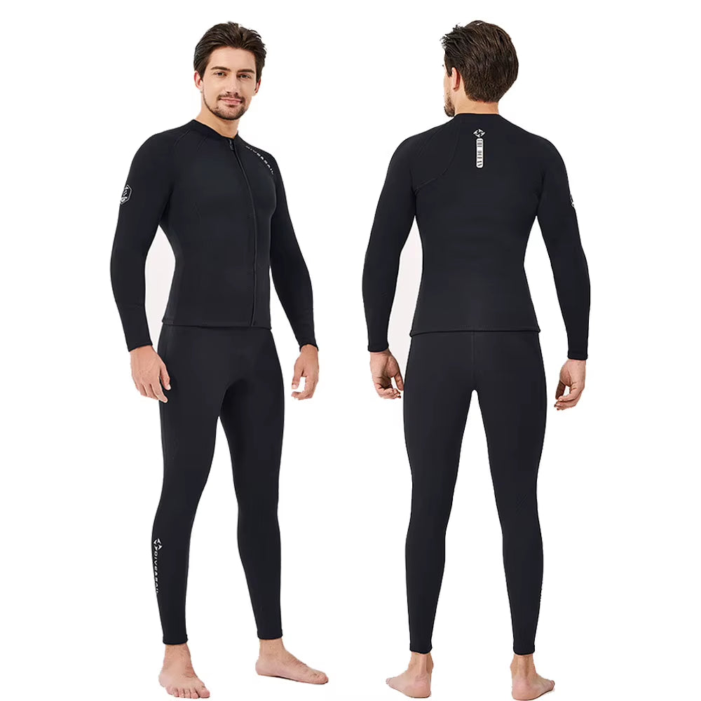 2Mm Premium Diving Suit for Men Women Wetwuit Pants Split Body Jacket Pants Neoprene Swimwear Keep Warm Black